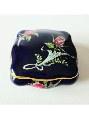 Vintage MNP Limoges BREVETE France Hand-Painted Porcelain Box Floral Design & Go